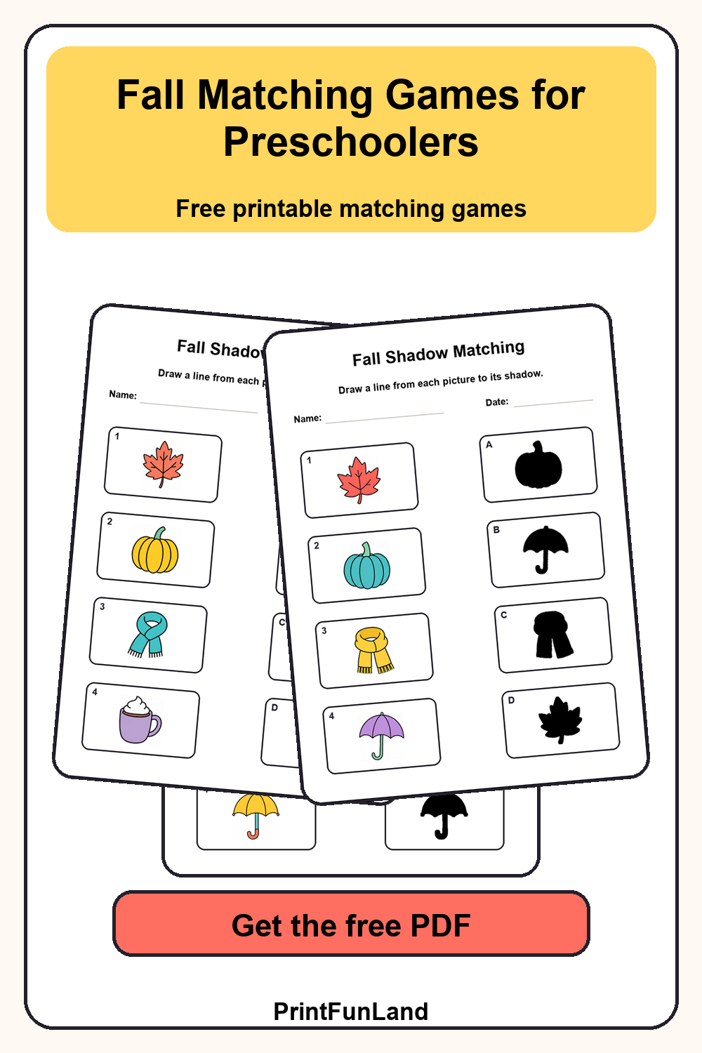 Save Fall Matching Games for Preschoolers for later