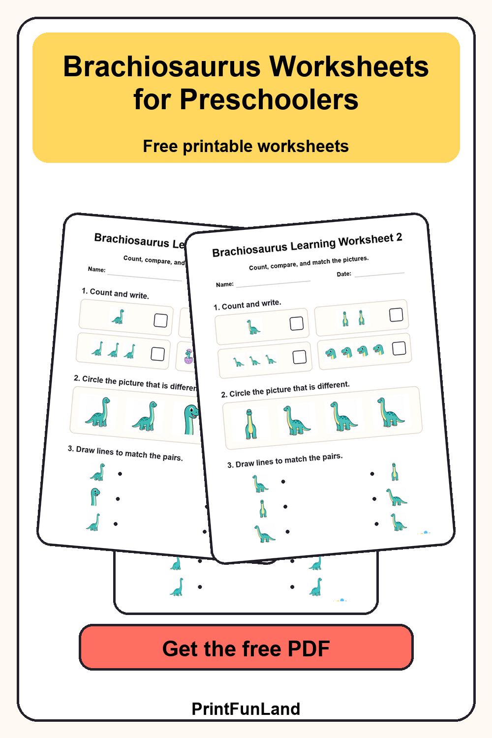 Save Brachiosaurus Worksheets for Preschoolers for later