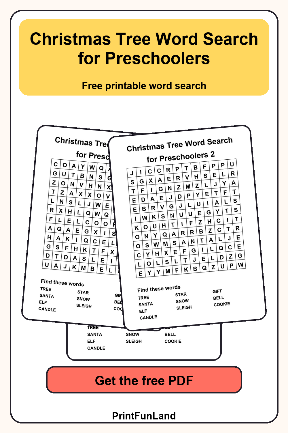 Save Christmas Tree Word Search for Preschoolers for later