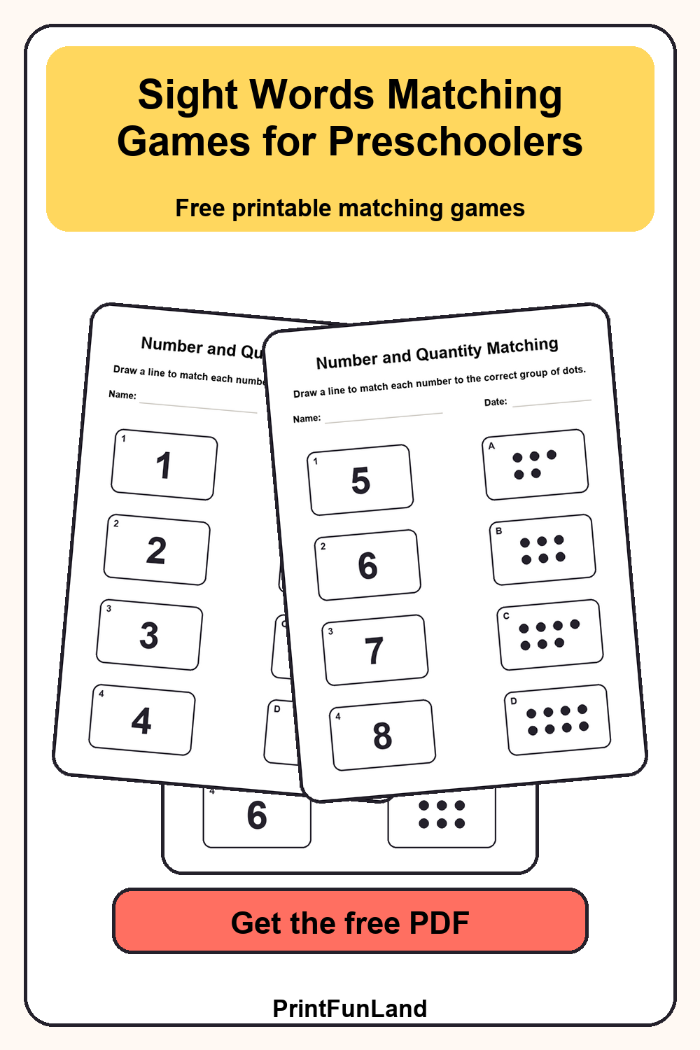 Save Sight Words Matching Games for Preschoolers for later