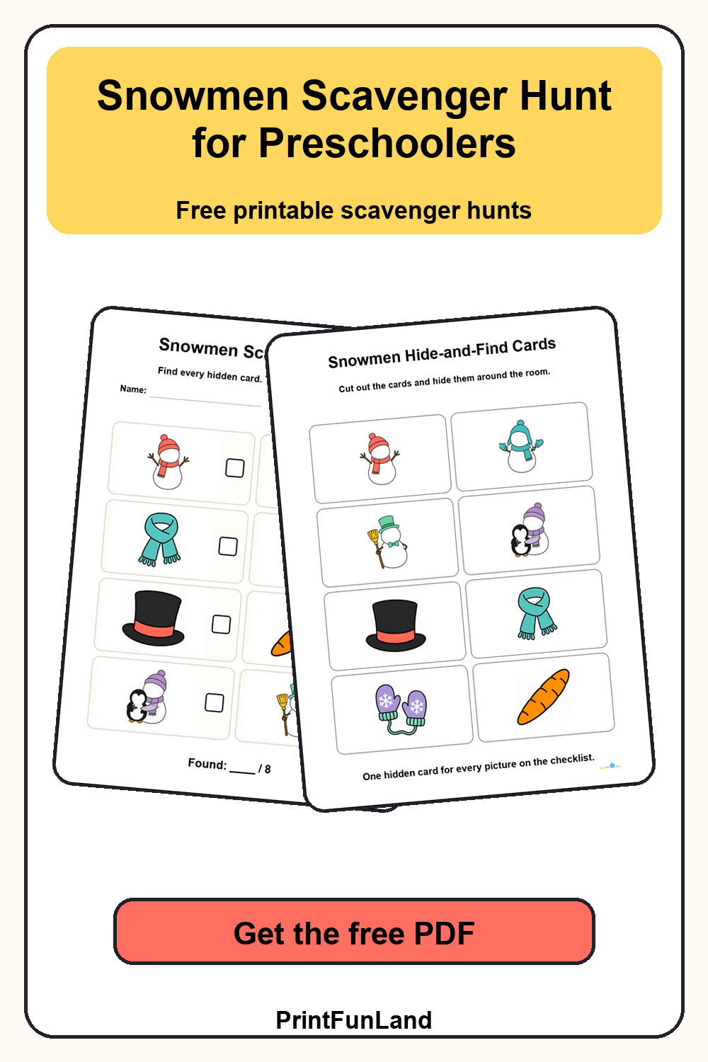 Save Snowmen Scavenger Hunt for Preschoolers for later