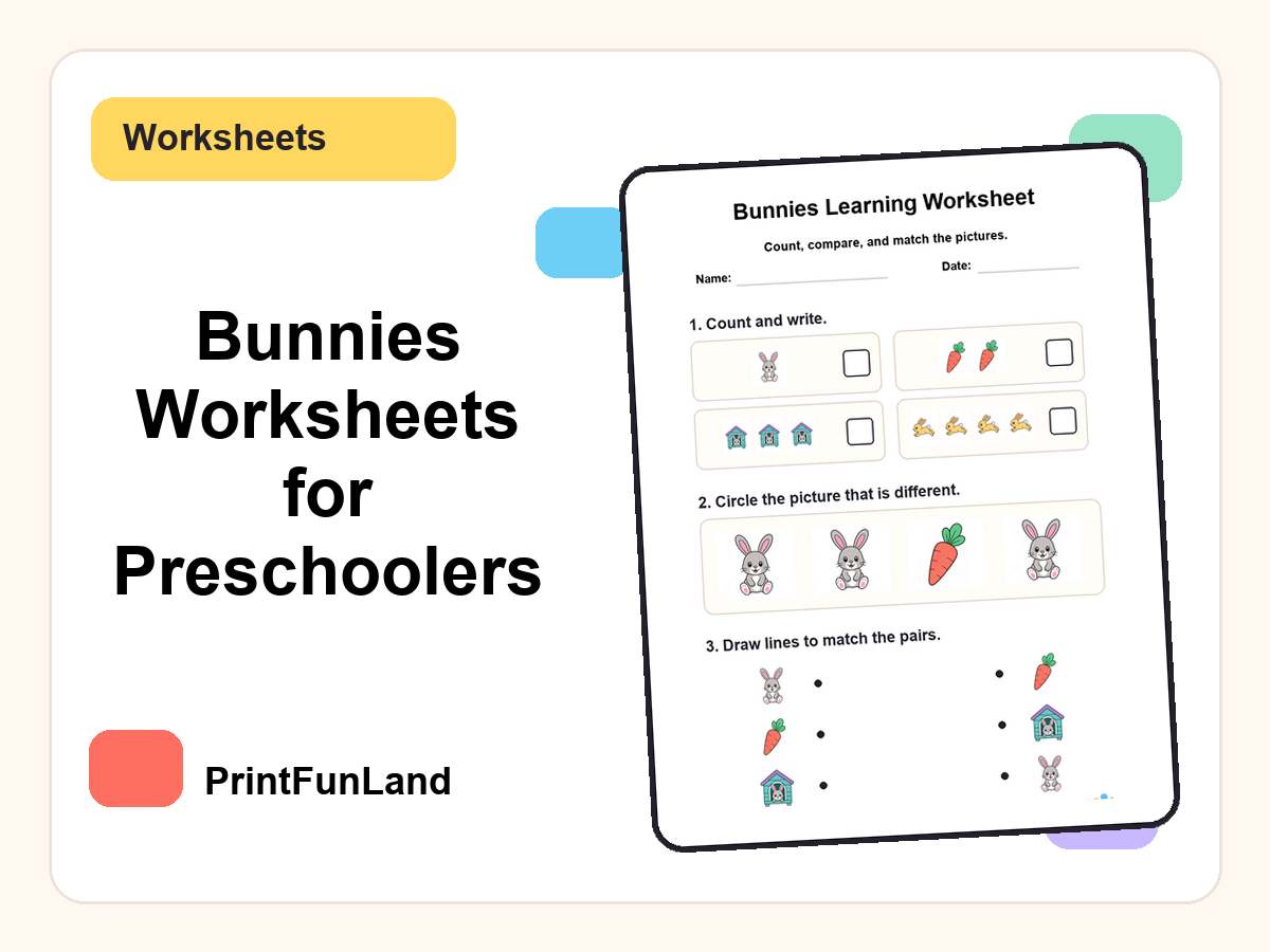 Bunnies Worksheets for Preschoolers