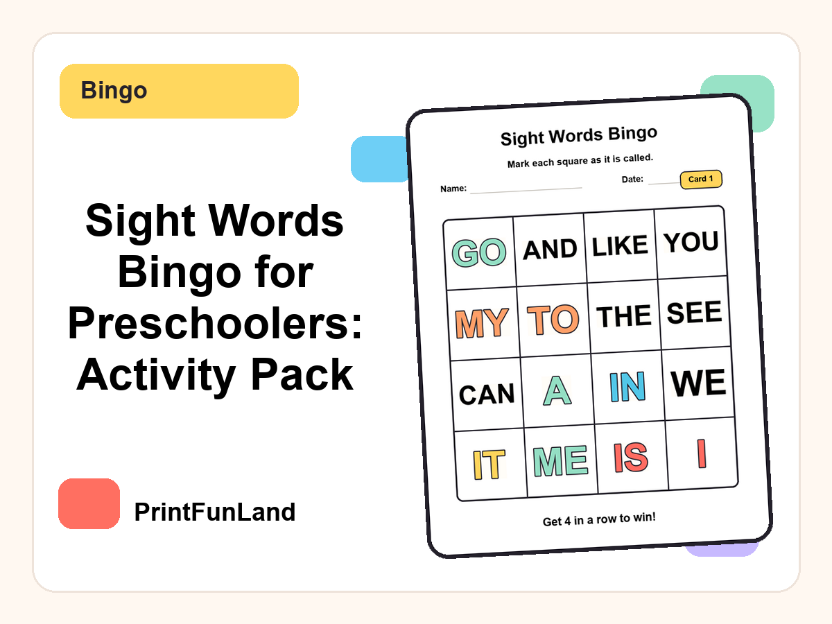 Sight Words Bingo for Preschoolers