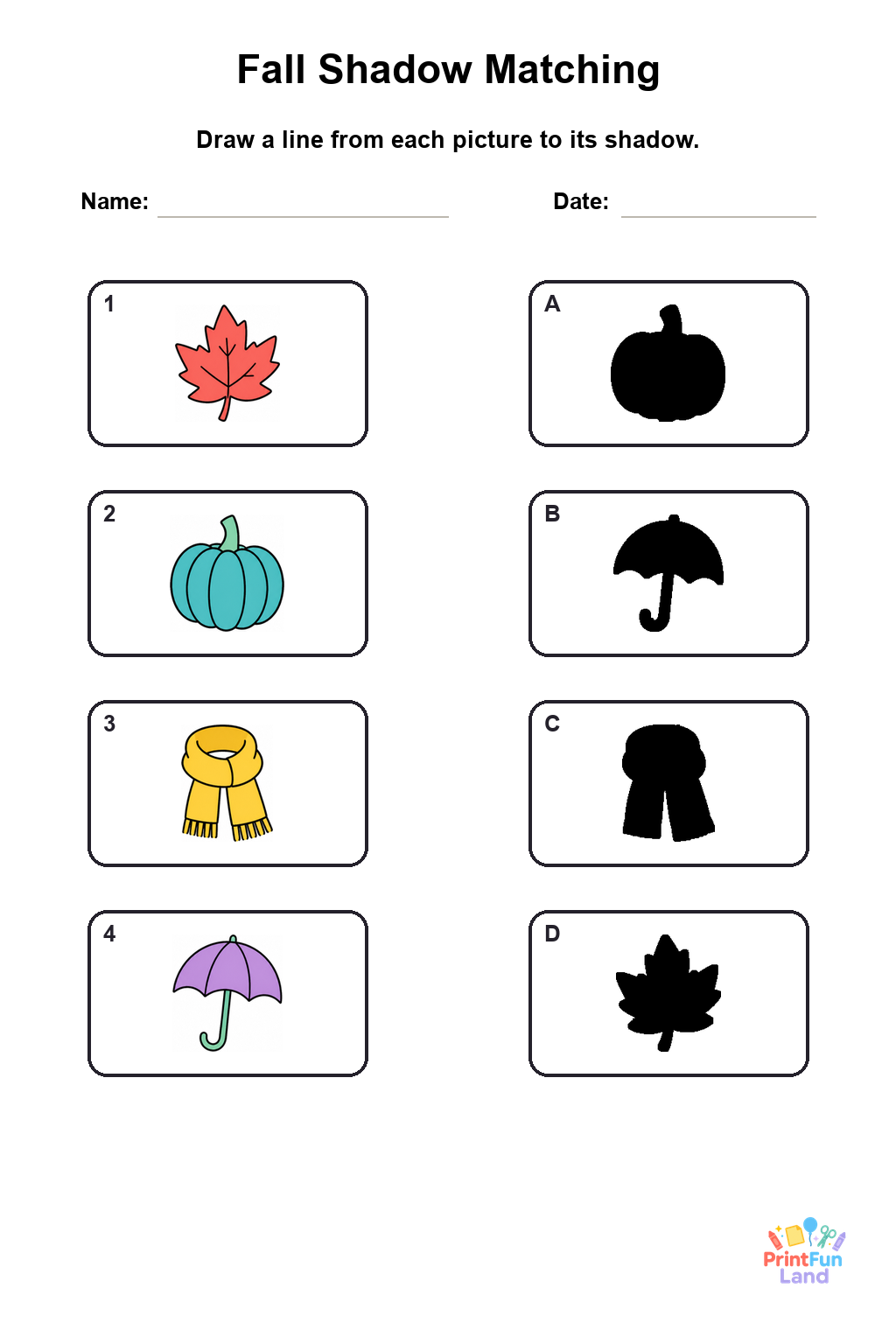Fall Matching Games for Preschoolers printable page 2