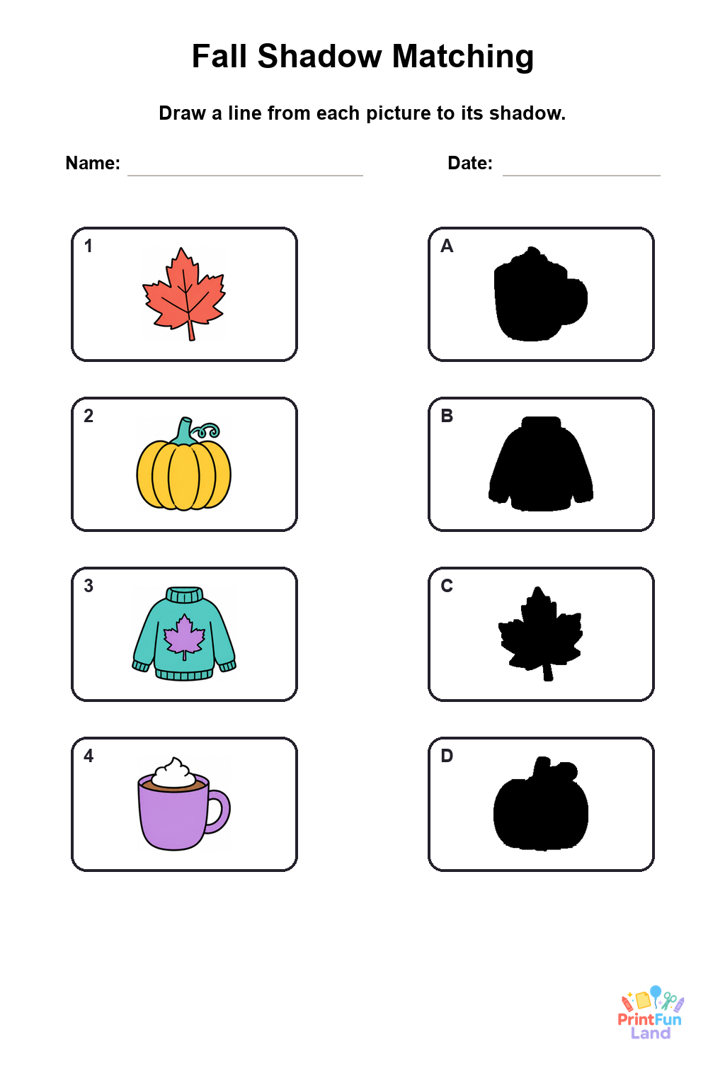 Fall Matching Games for Preschoolers printable page 5
