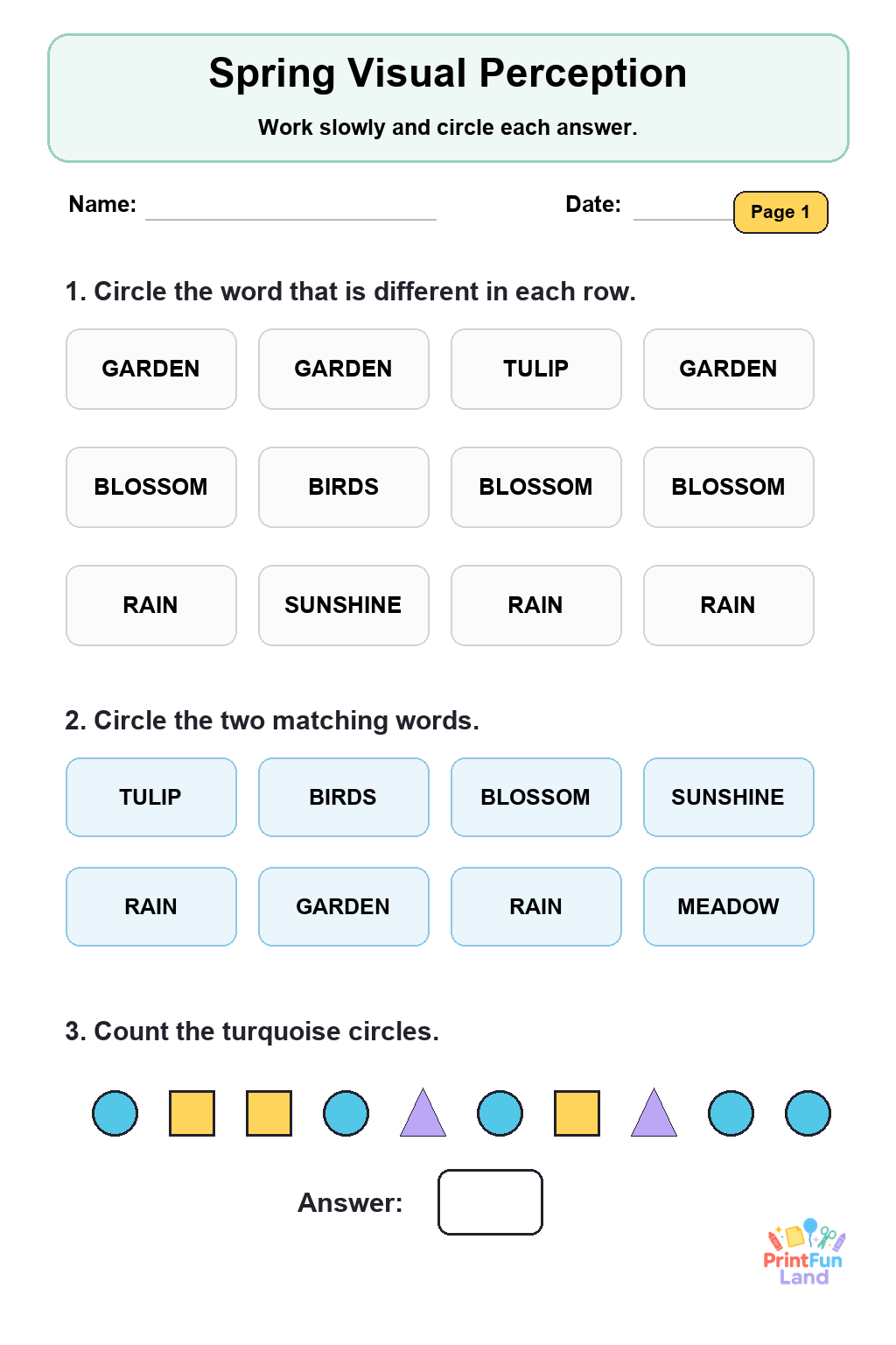 Spring Senior Activity for Assisted Living printable page 1
