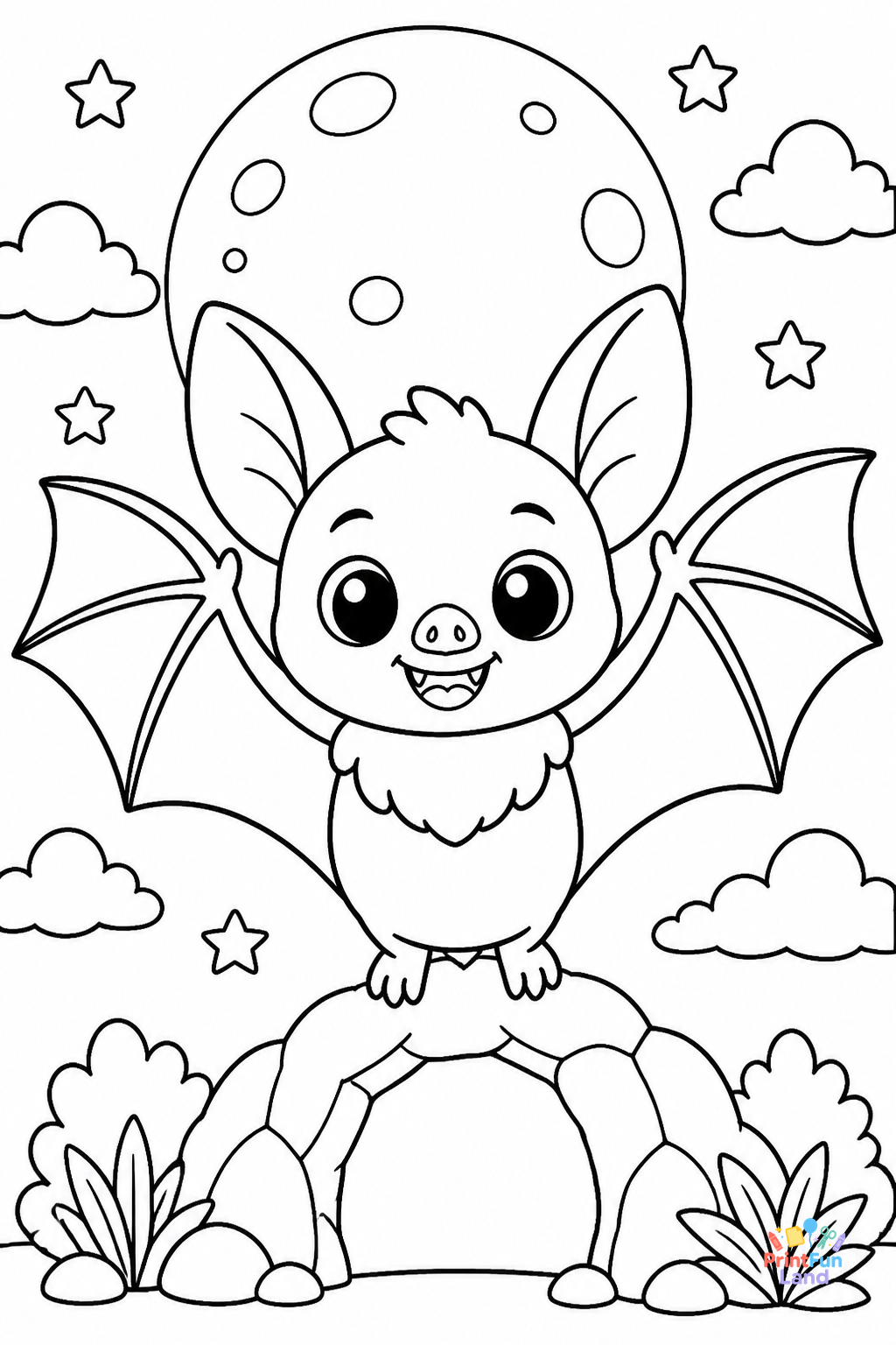 Bats Coloring Pages for Preschoolers printable page 1