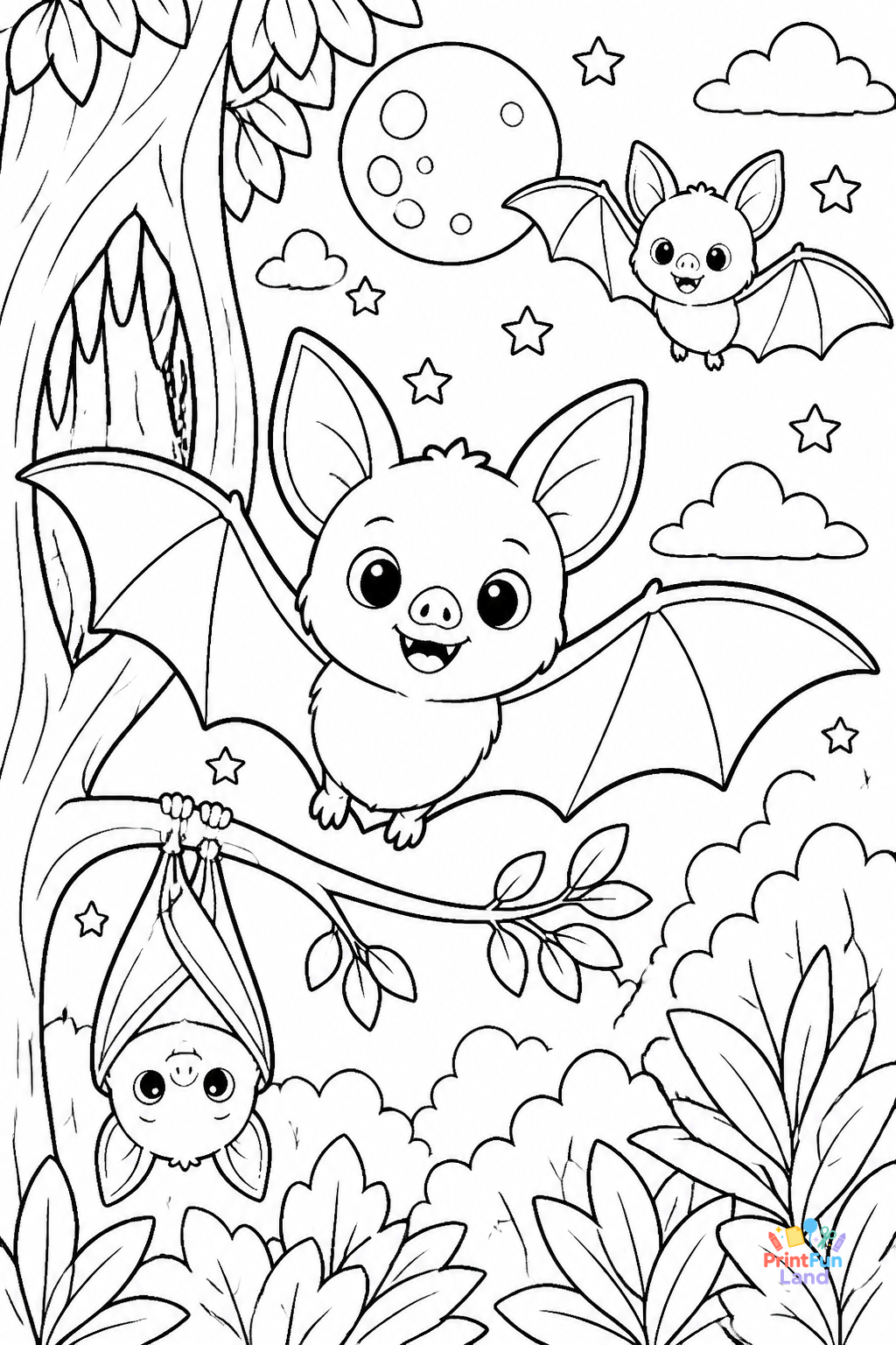 Bats Coloring Pages for Preschoolers printable page 5