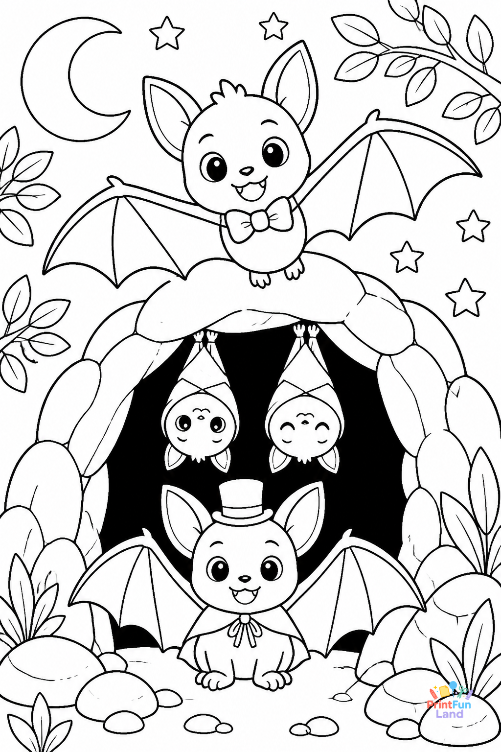 Bats Coloring Pages for Preschoolers printable page 3
