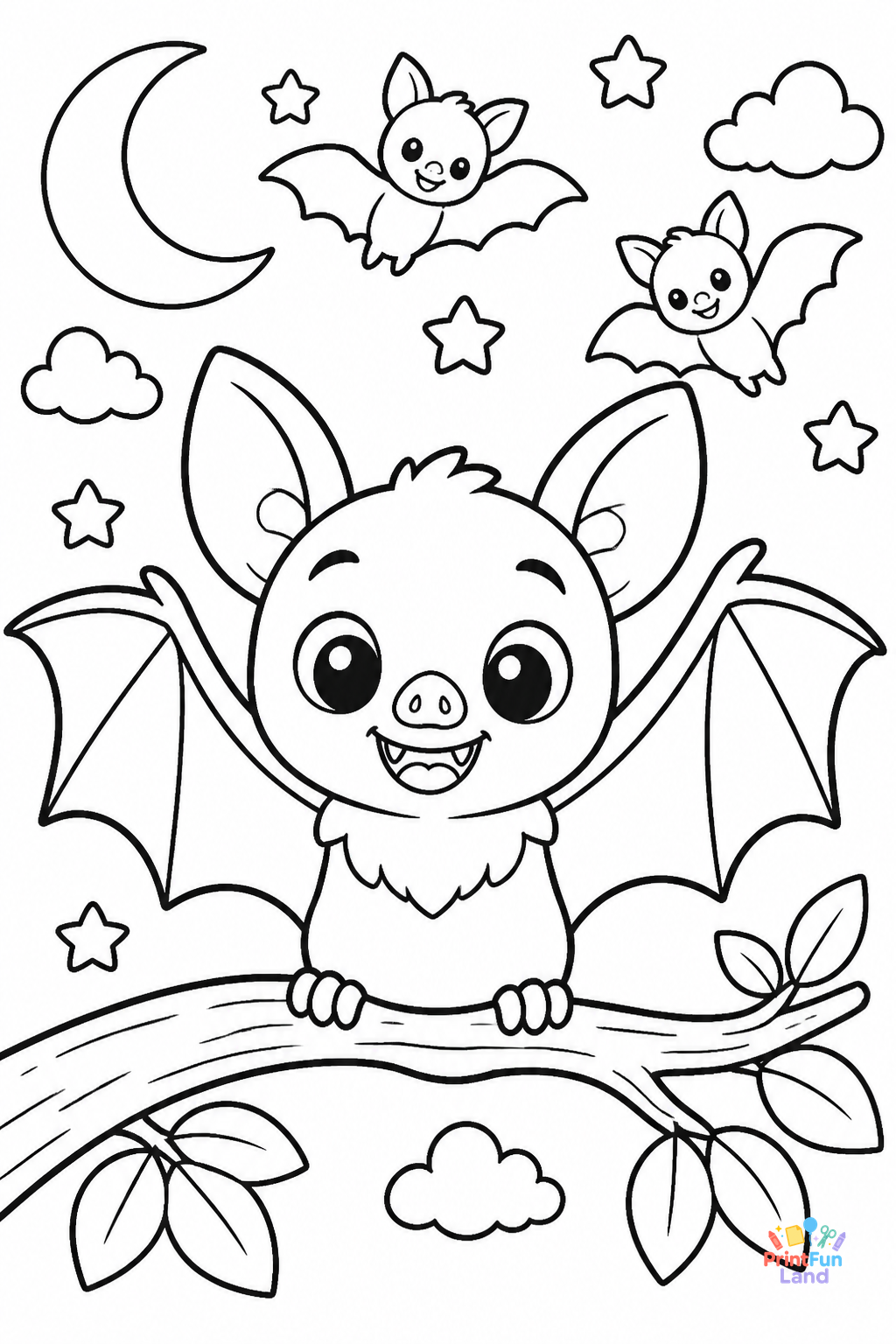 Bats Coloring Pages for Preschoolers printable page 7