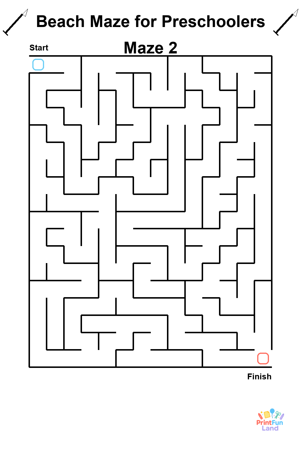 Beach Maze for Preschoolers printable page 2