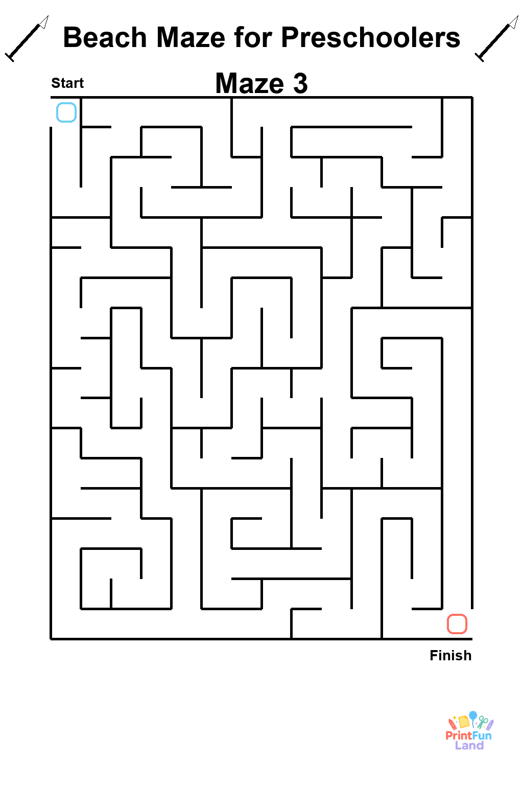 Beach Maze for Preschoolers printable page 3