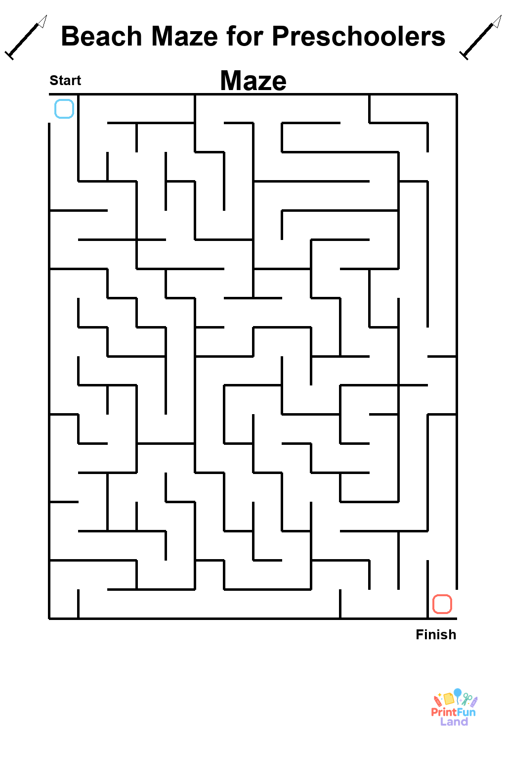 Beach Maze for Preschoolers printable page 1