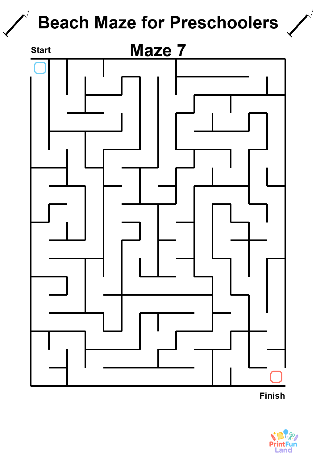 Beach Maze for Preschoolers printable page 7