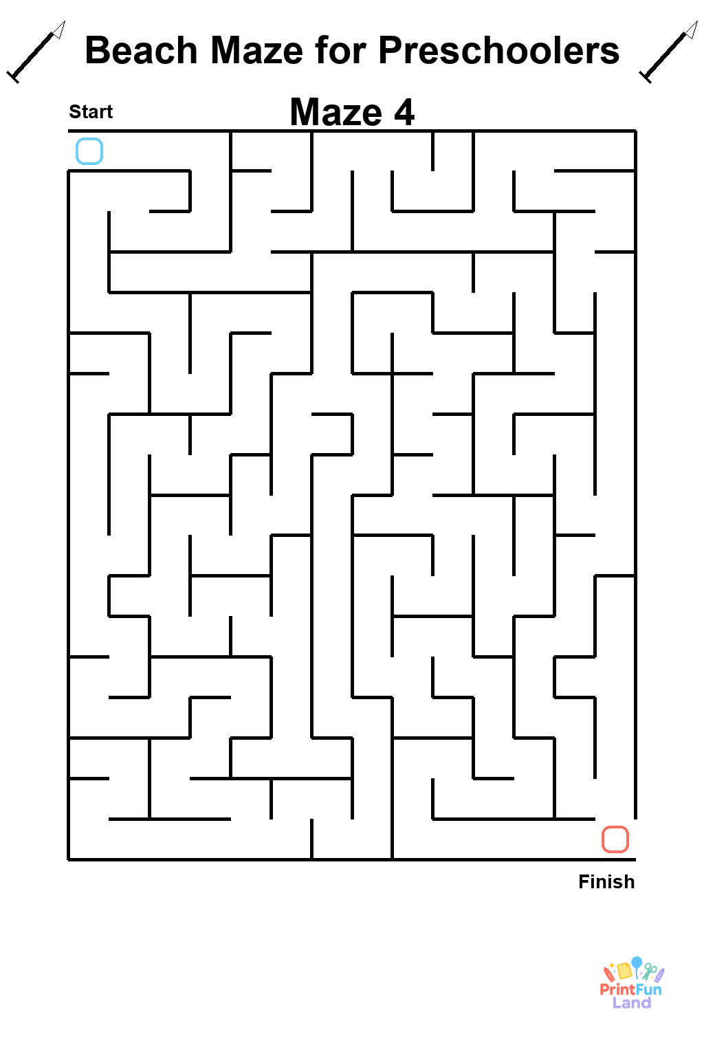 Beach Maze for Preschoolers printable page 4
