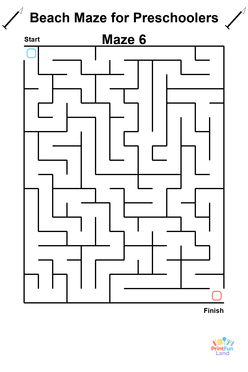 Beach Maze for Preschoolers printable page 6