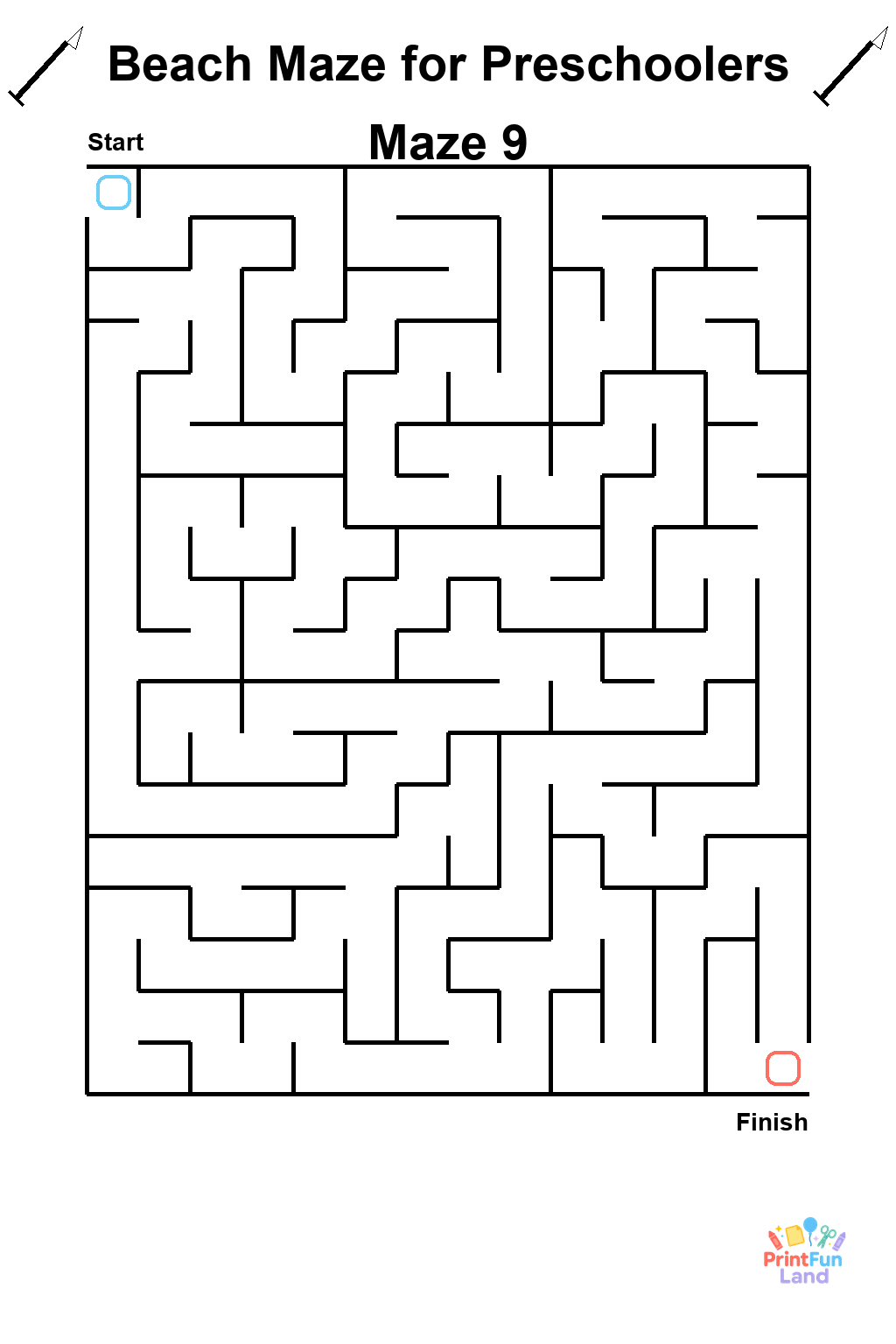 Beach Maze for Preschoolers printable page 9