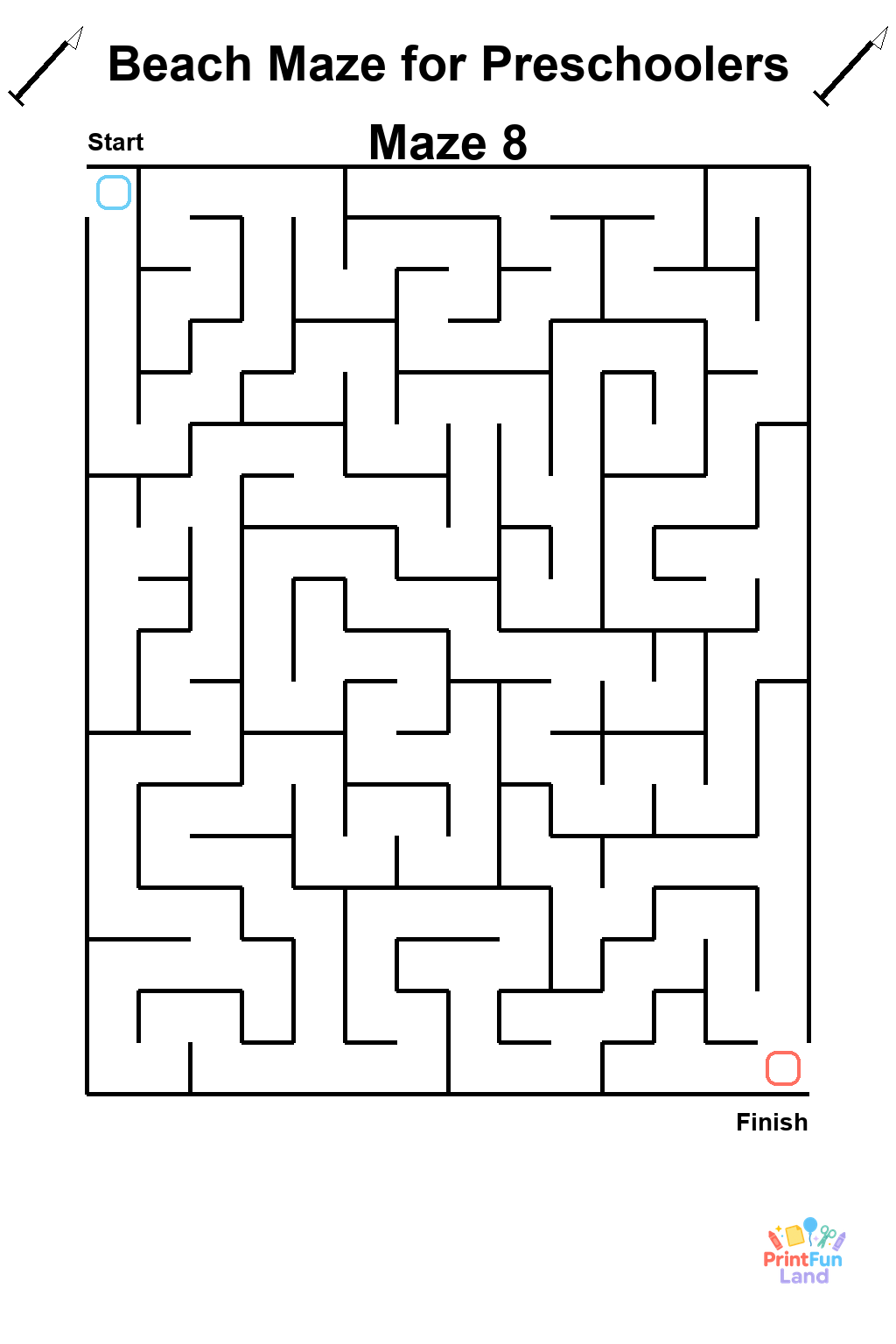 Beach Maze for Preschoolers printable page 8