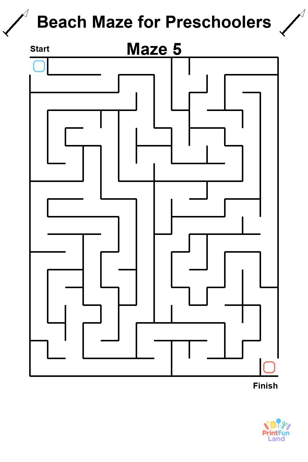 Beach Maze for Preschoolers printable page 5