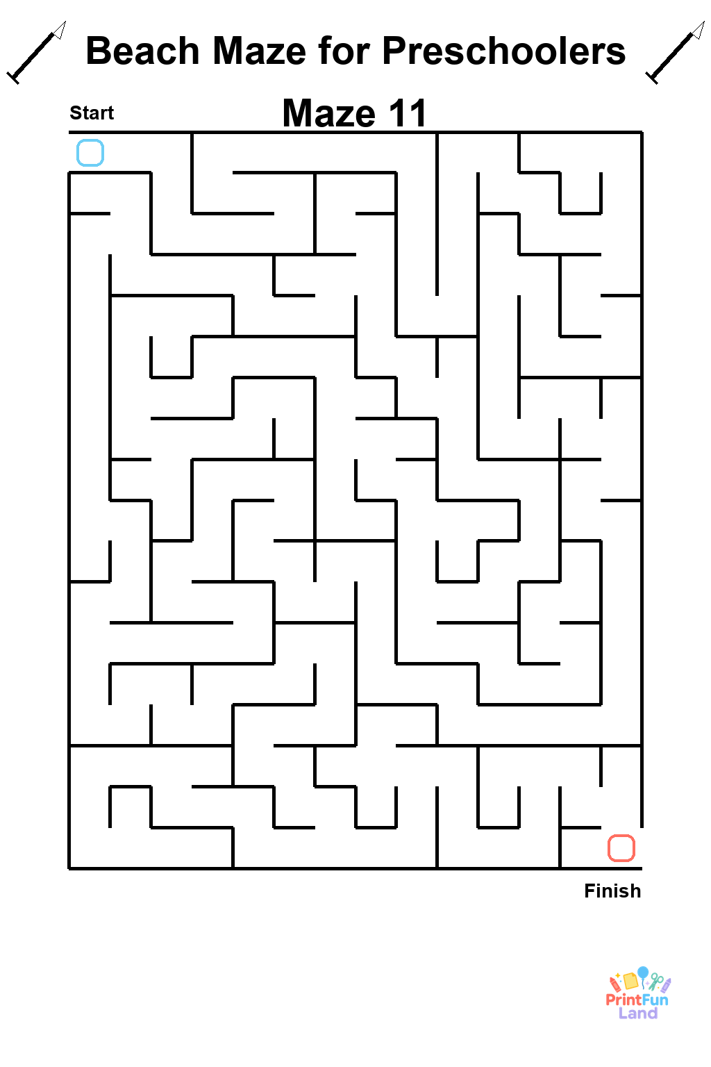 Beach Maze for Preschoolers printable page 11