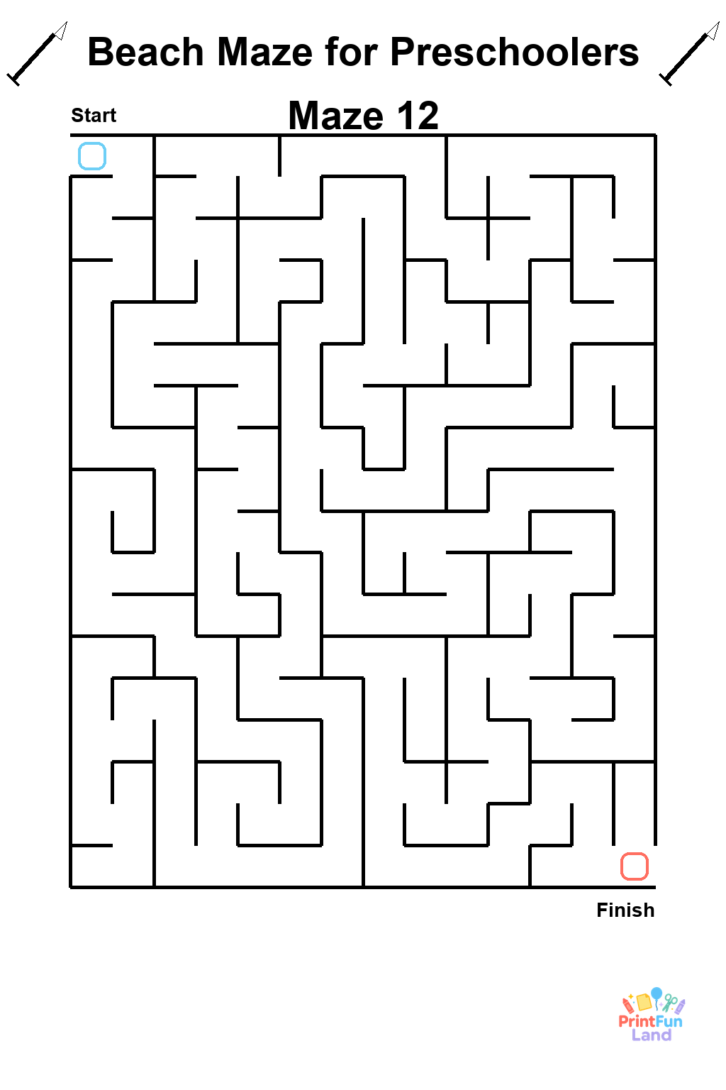 Beach Maze for Preschoolers printable page 12