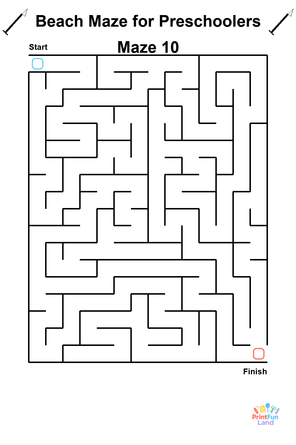 Beach Maze for Preschoolers printable page 10