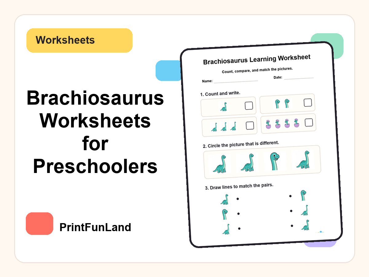 Brachiosaurus Worksheets for Preschoolers