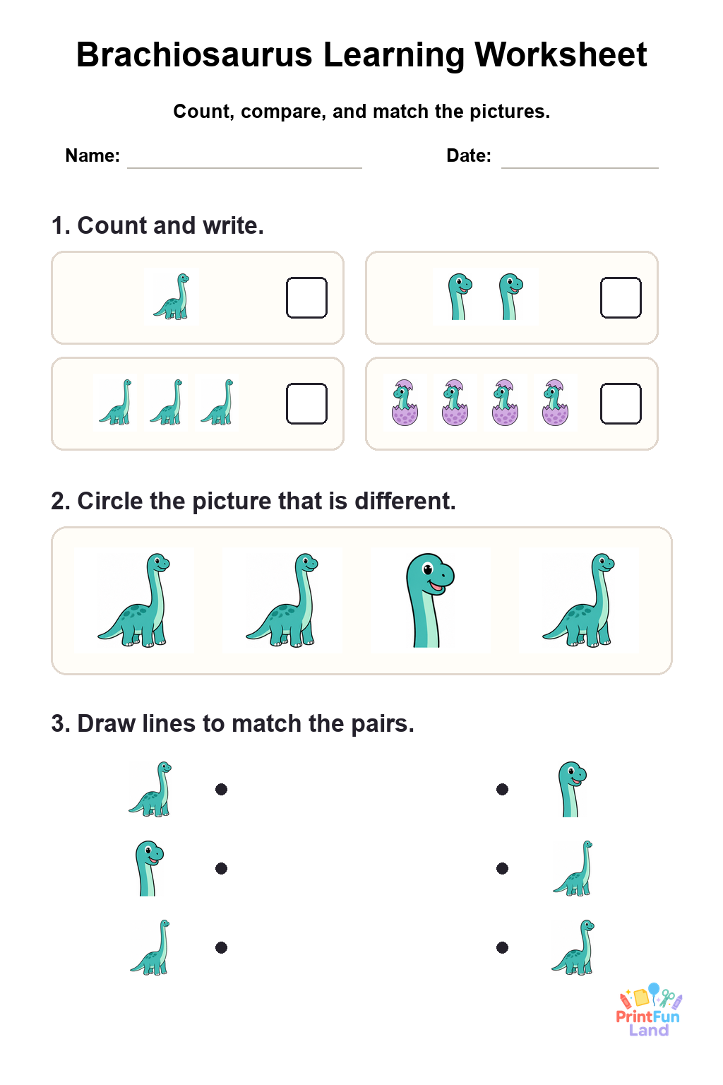 Brachiosaurus Worksheets for Preschoolers printable page 1