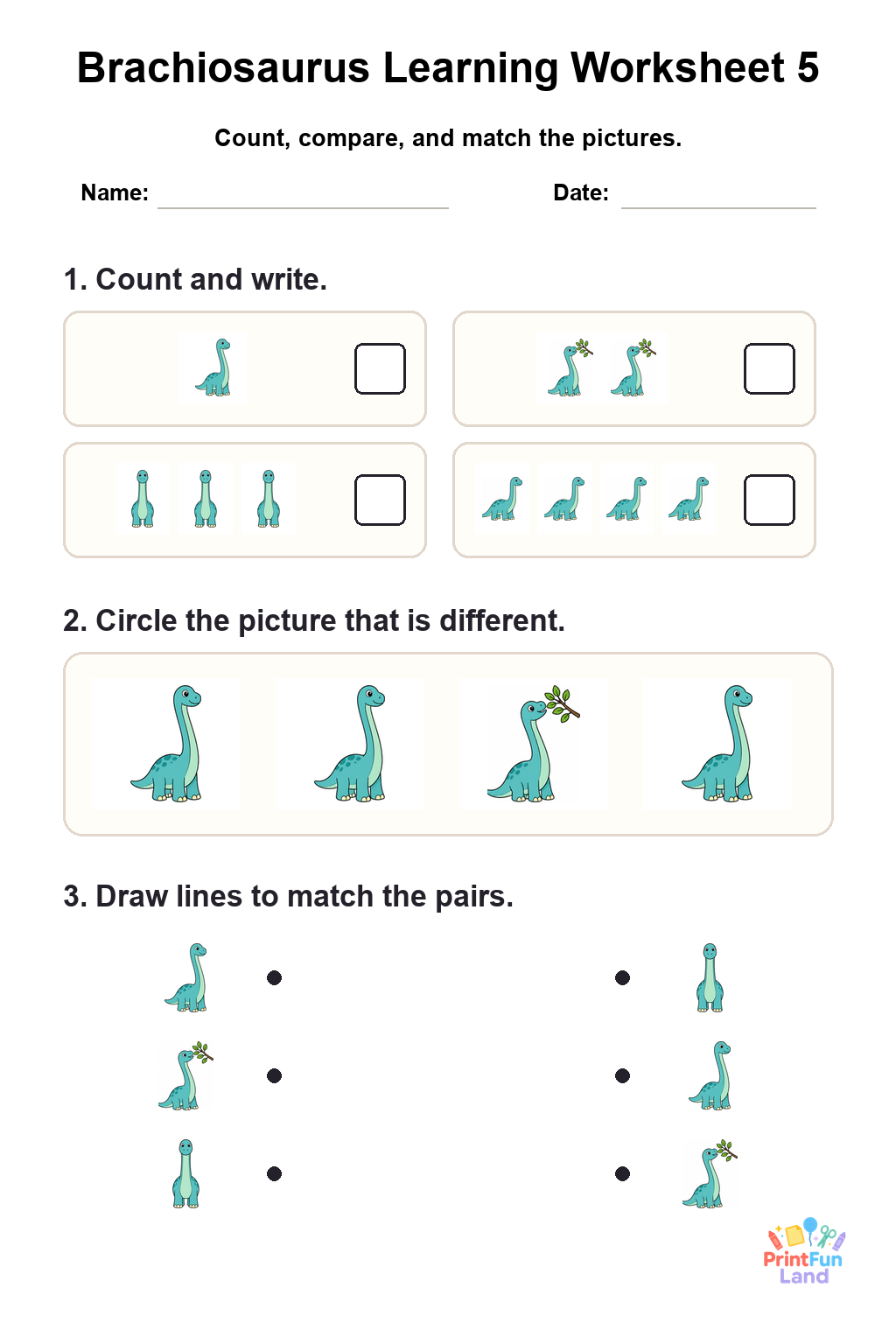 Brachiosaurus Worksheets for Preschoolers printable page 5
