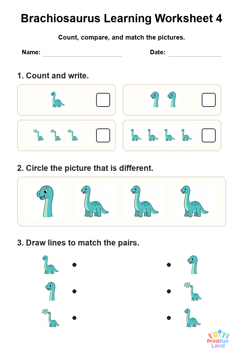 Brachiosaurus Worksheets for Preschoolers printable page 4