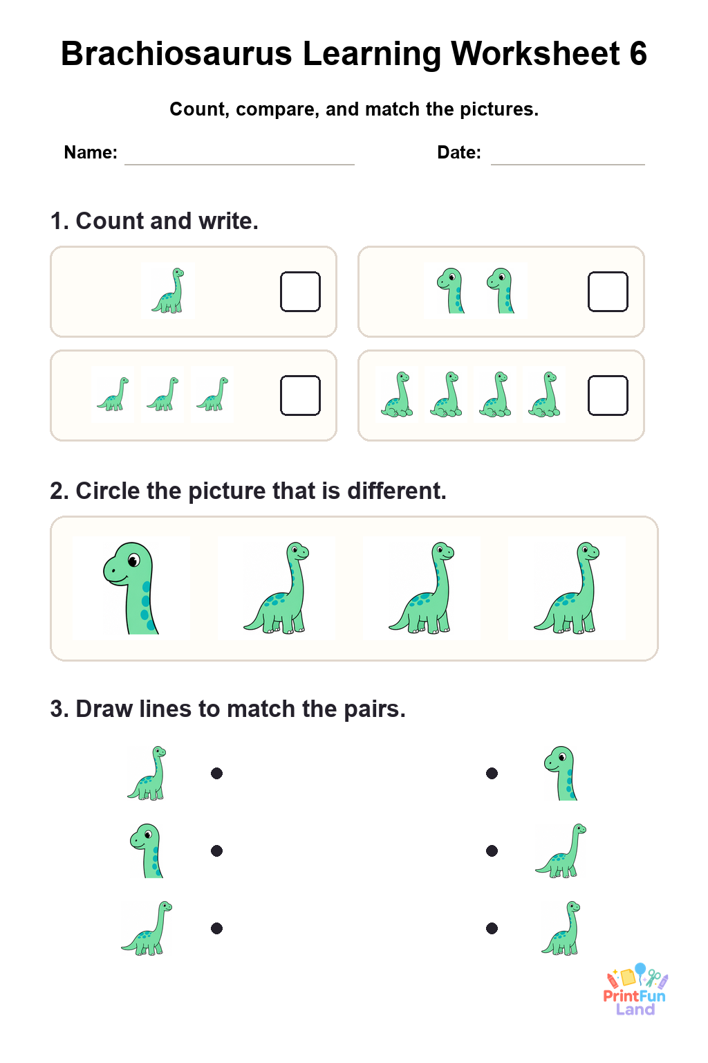 Brachiosaurus Worksheets for Preschoolers printable page 6