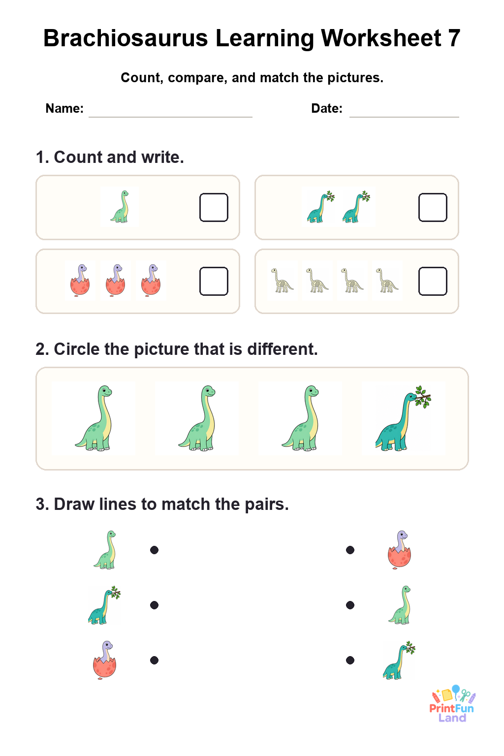 Brachiosaurus Worksheets for Preschoolers printable page 7