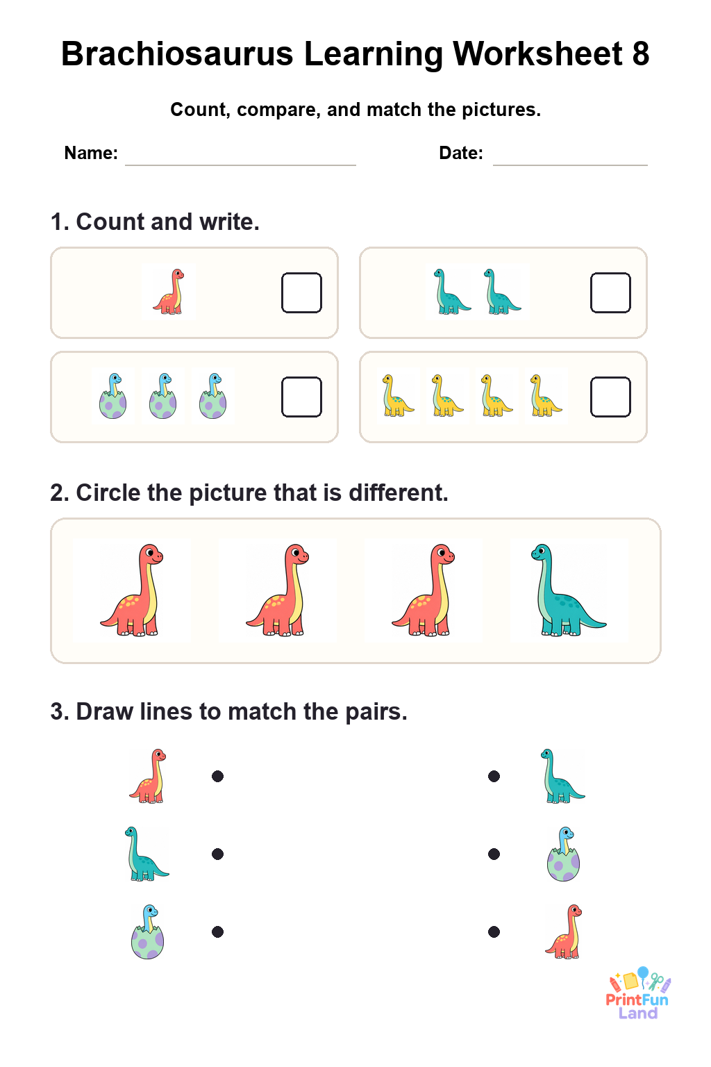 Brachiosaurus Worksheets for Preschoolers printable page 8