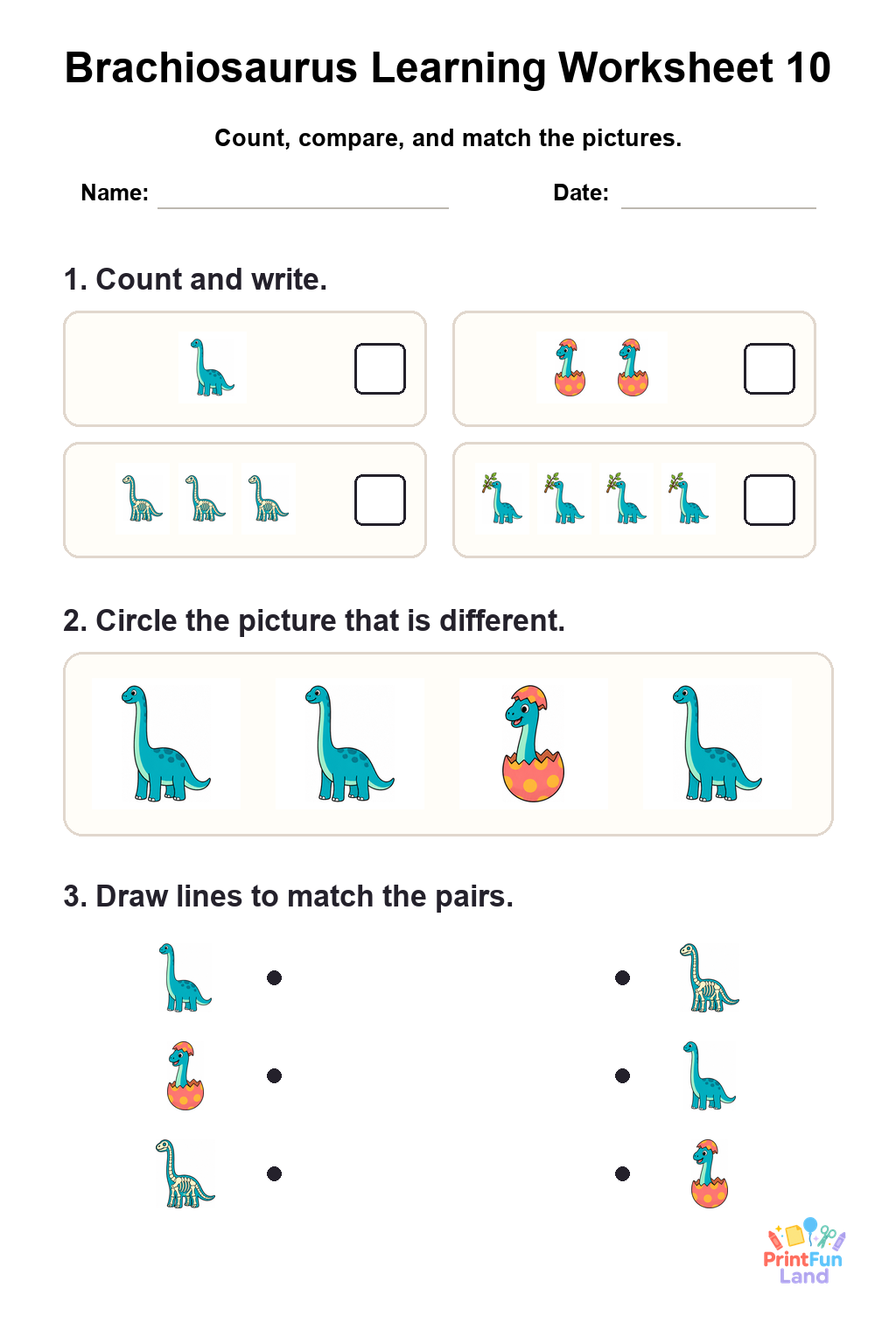 Brachiosaurus Worksheets for Preschoolers printable page 10