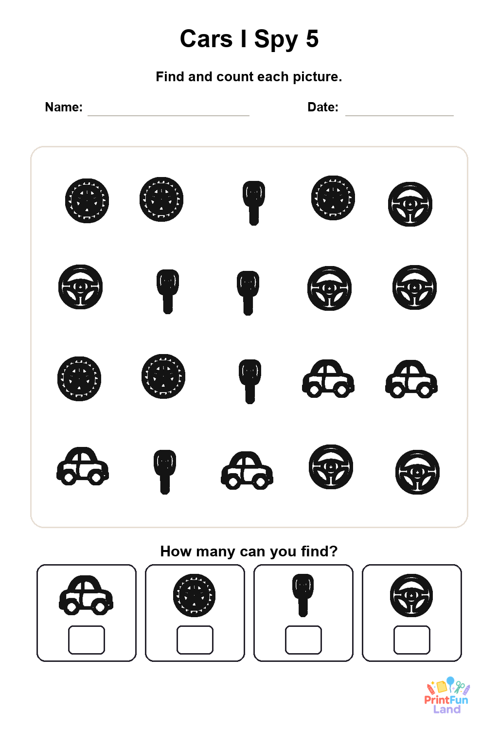 Cars I Spy for Preschoolers printable page 5