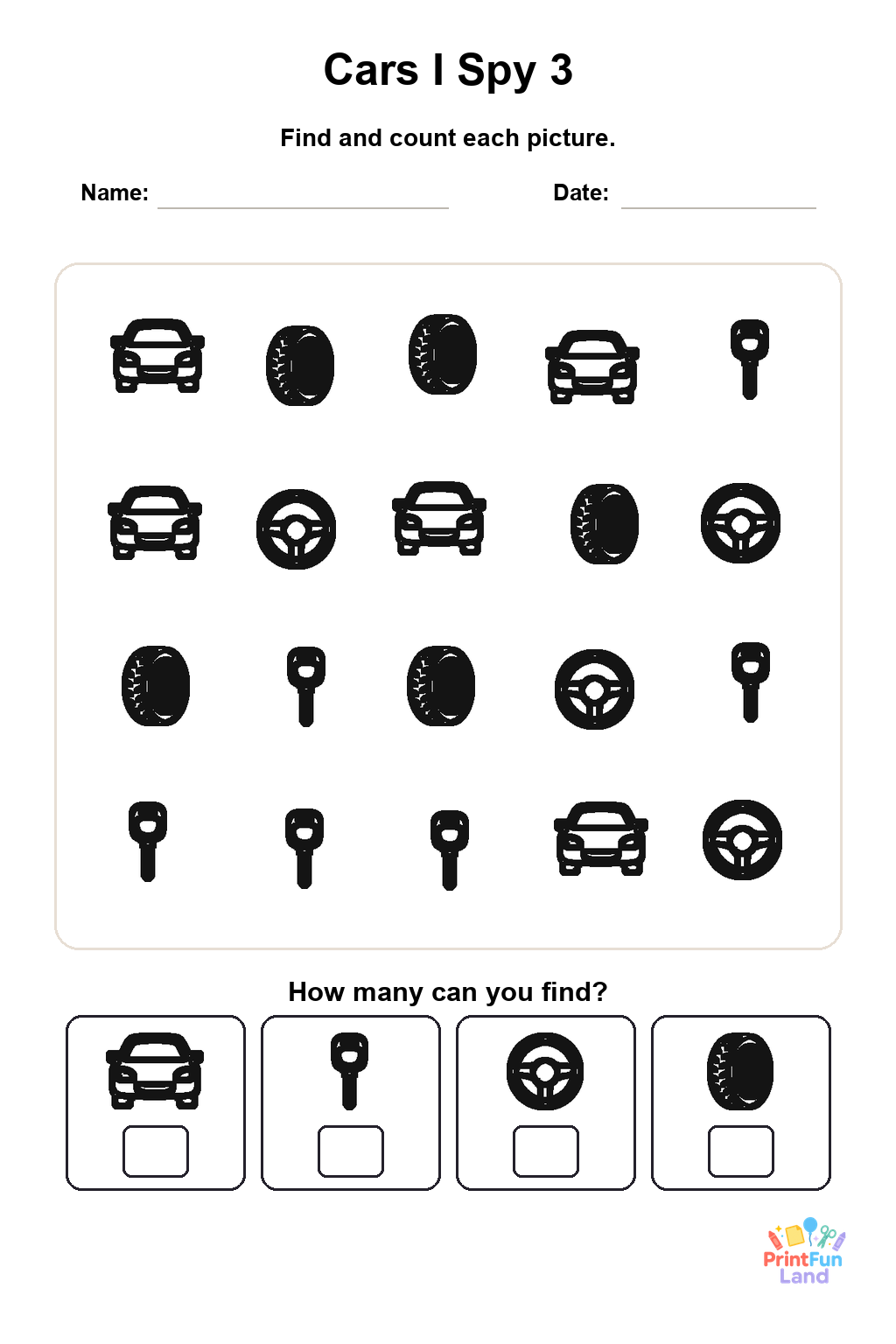 Cars I Spy for Preschoolers printable page 3