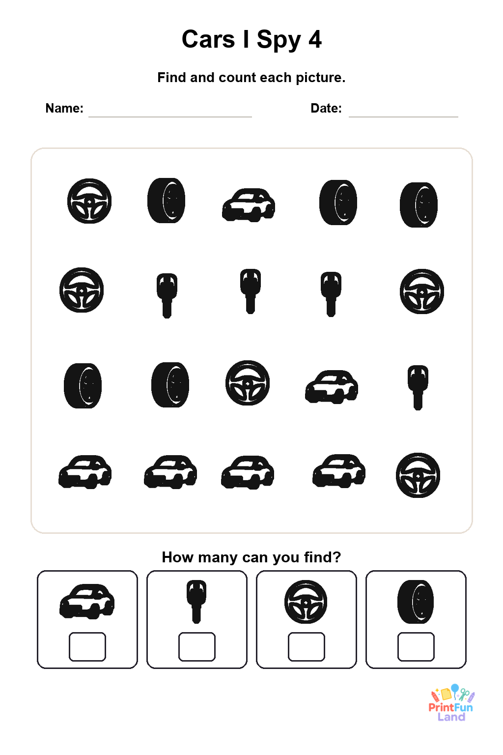 Cars I Spy for Preschoolers printable page 4