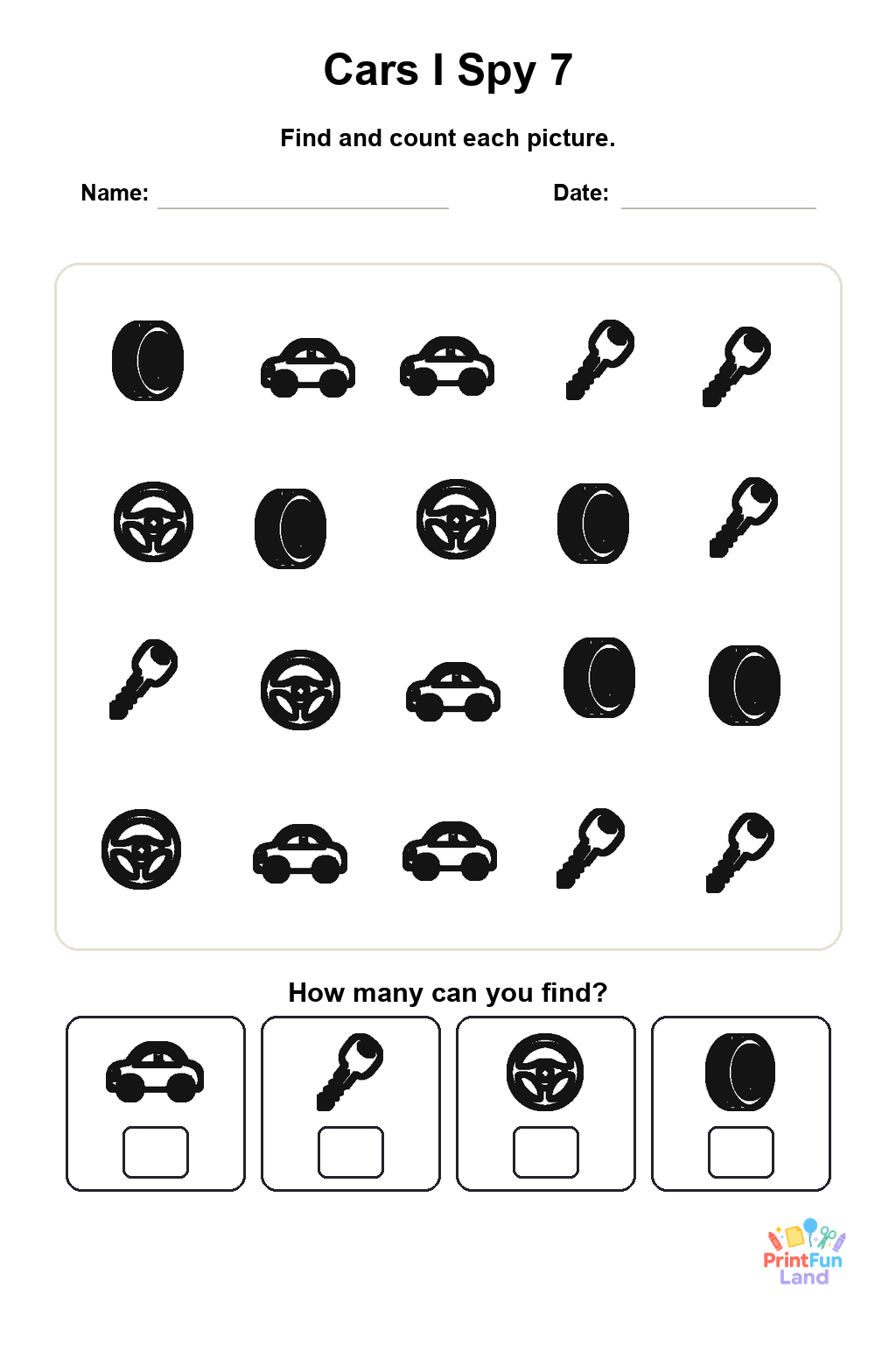 Cars I Spy for Preschoolers printable page 7