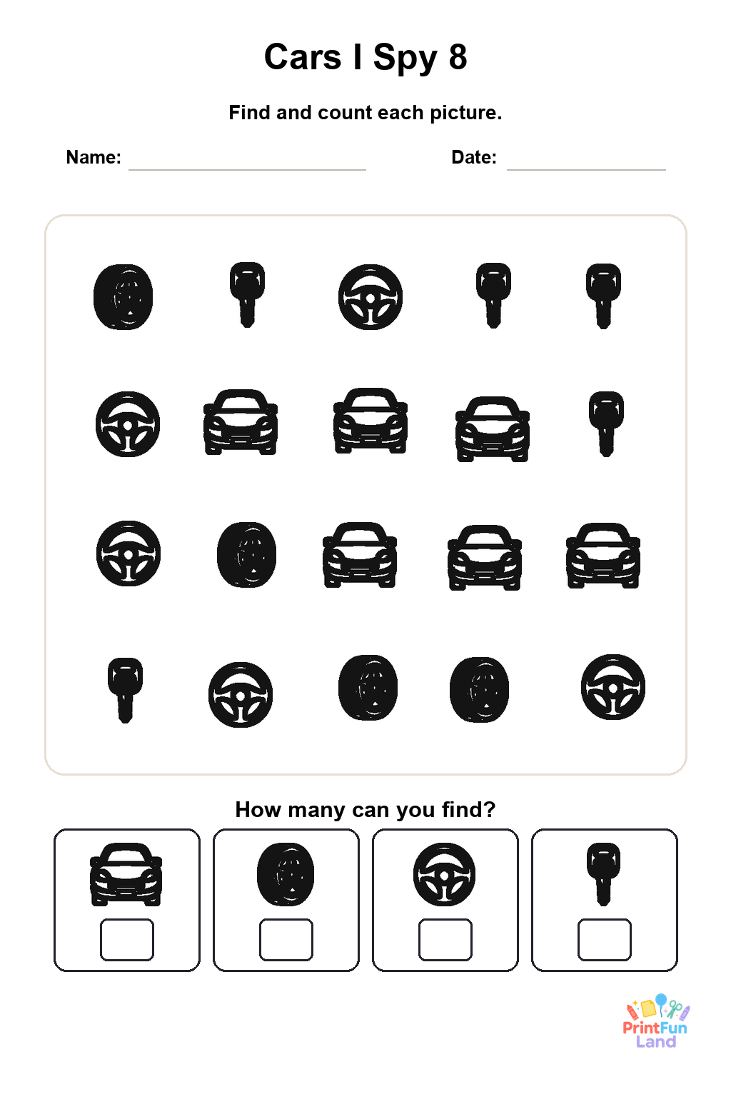 Cars I Spy for Preschoolers printable page 8