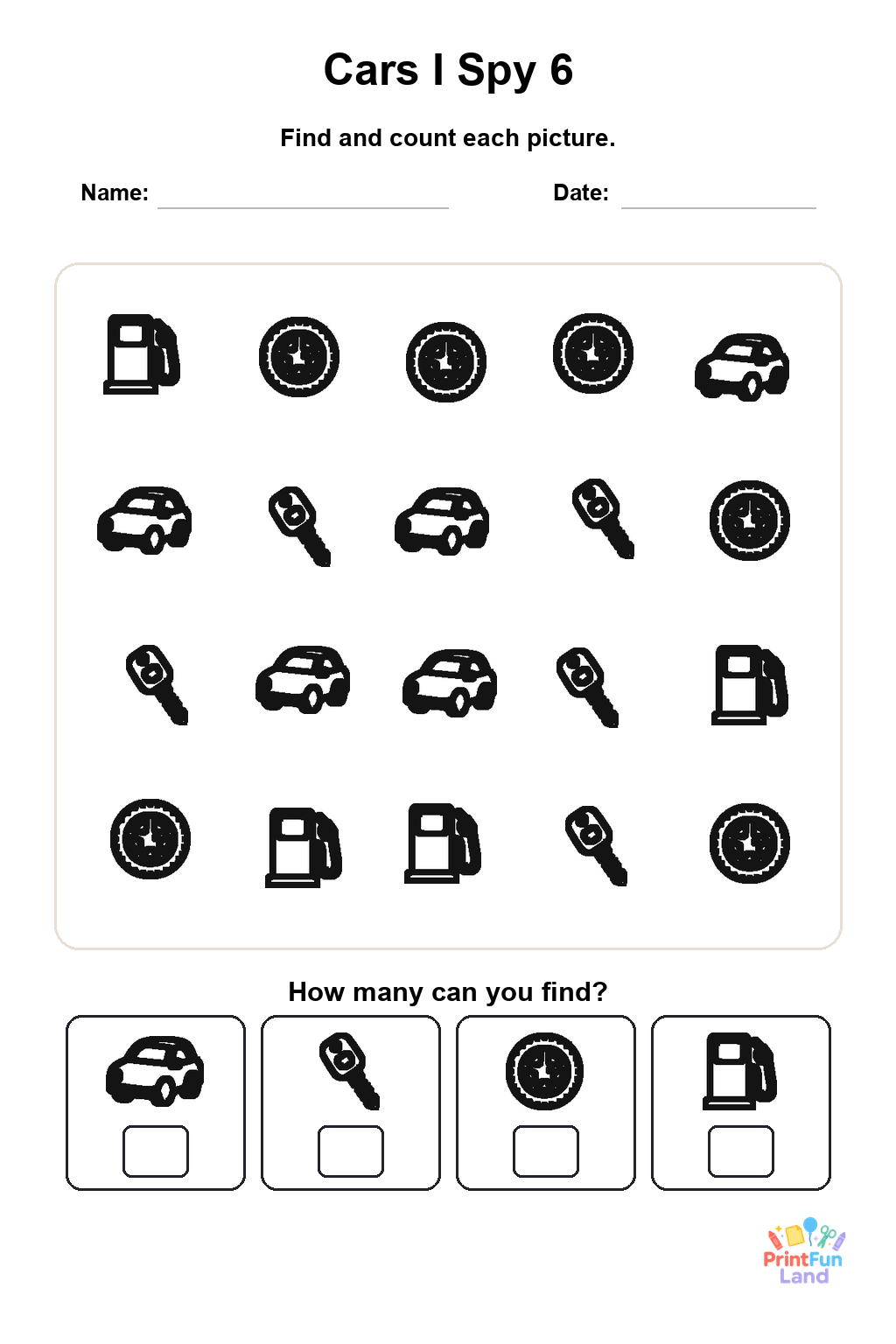 Cars I Spy for Preschoolers printable page 6