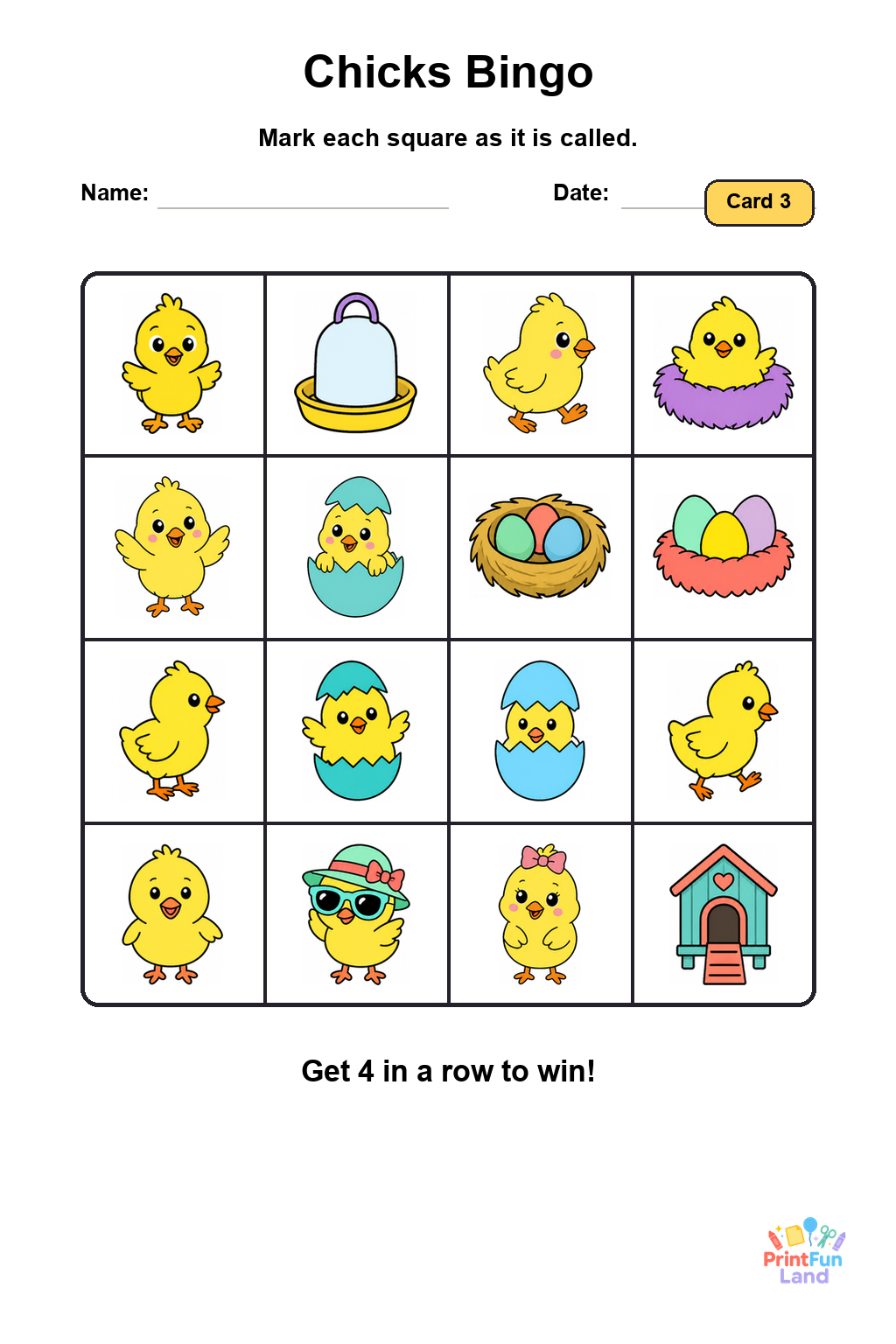 Chicks Bingo for Preschoolers printable page 3