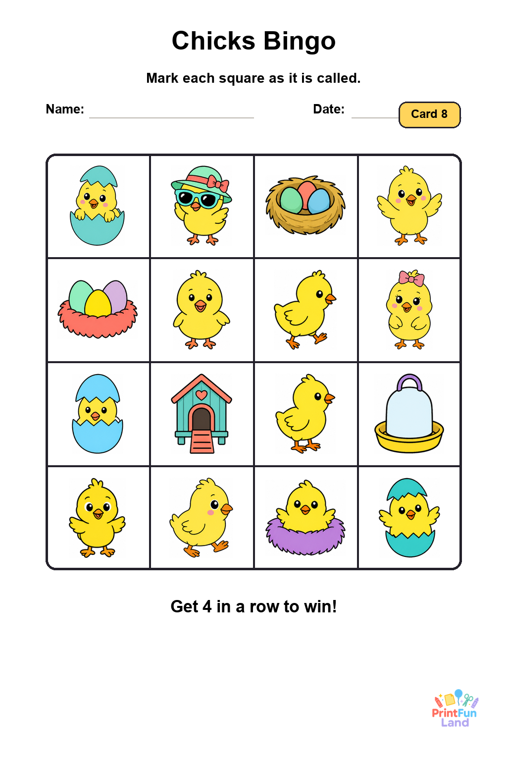 Chicks Bingo for Preschoolers printable page 8