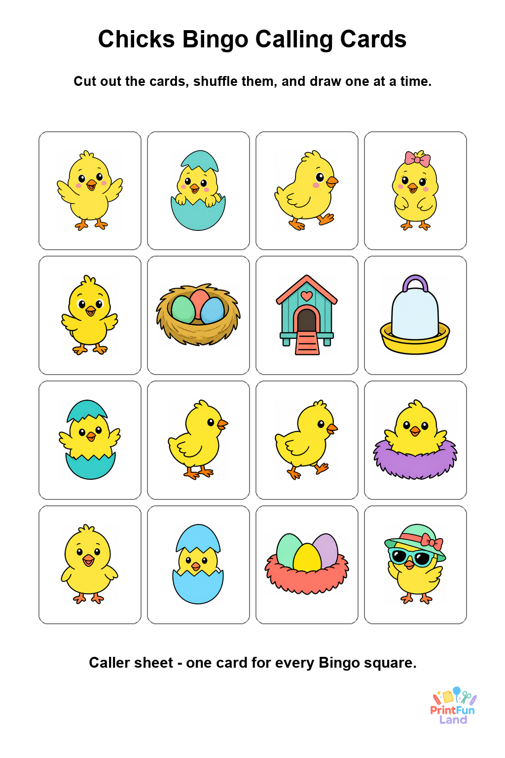 Chicks Bingo for Preschoolers printable page 9