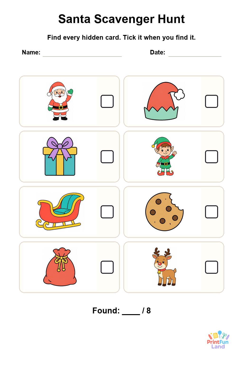 Santa Scavenger Hunt for Preschoolers printable page 1