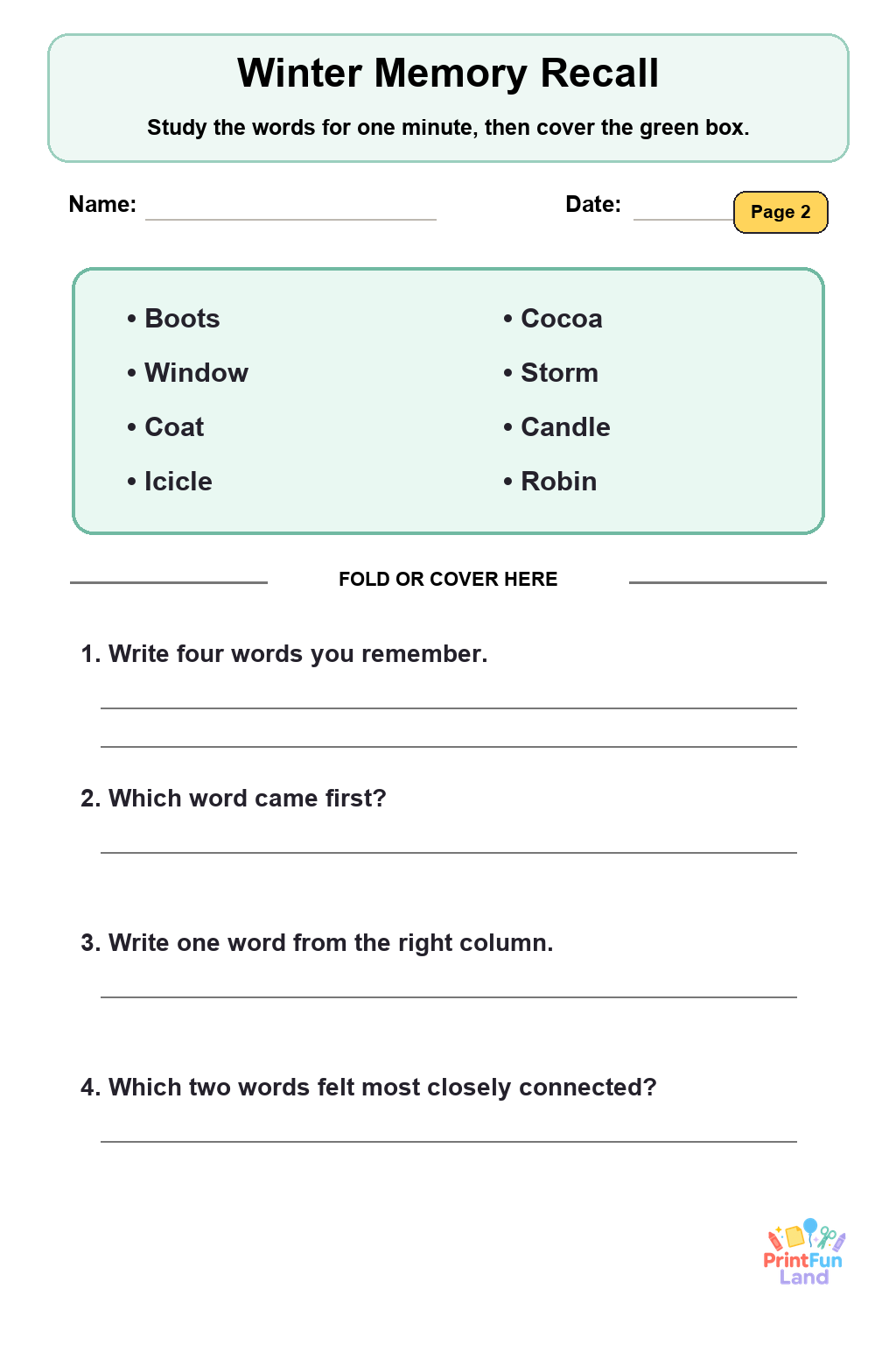 Winter Senior Activity for Assisted Living printable page 2