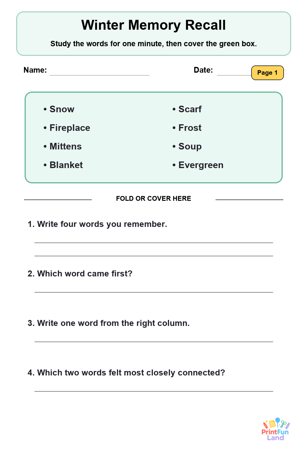 Winter Senior Activity for Assisted Living printable page 1