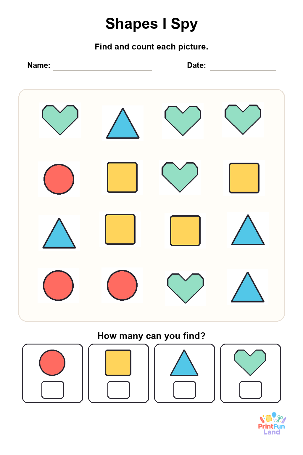 Shapes I Spy for Preschoolers printable page 1