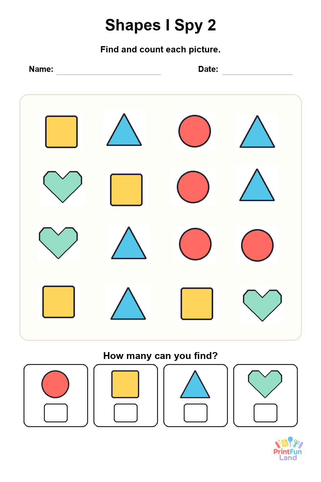 Shapes I Spy for Preschoolers printable page 2