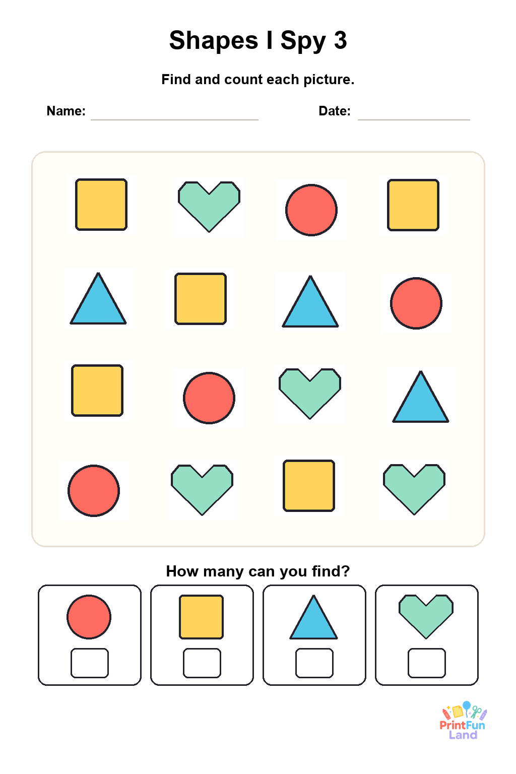Shapes I Spy for Preschoolers printable page 3