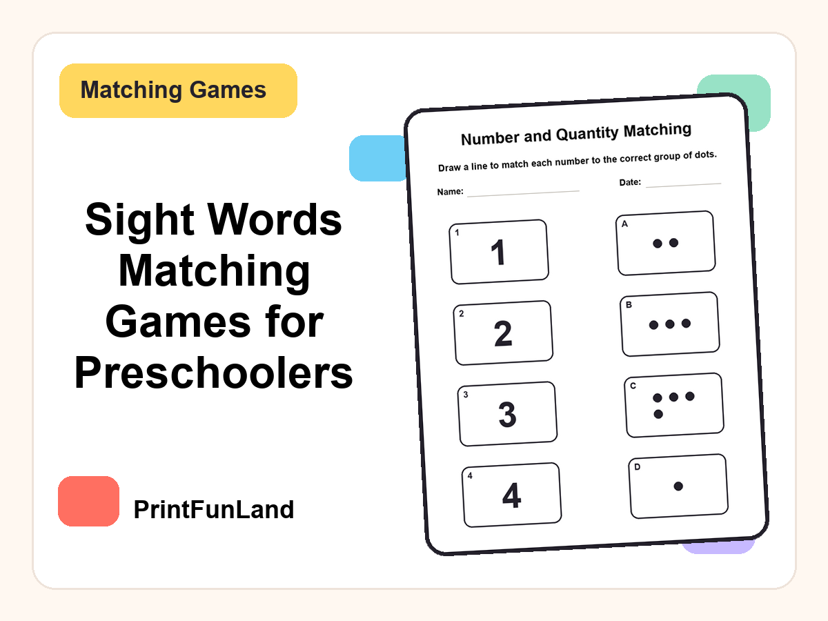 Sight Words Matching Games for Preschoolers